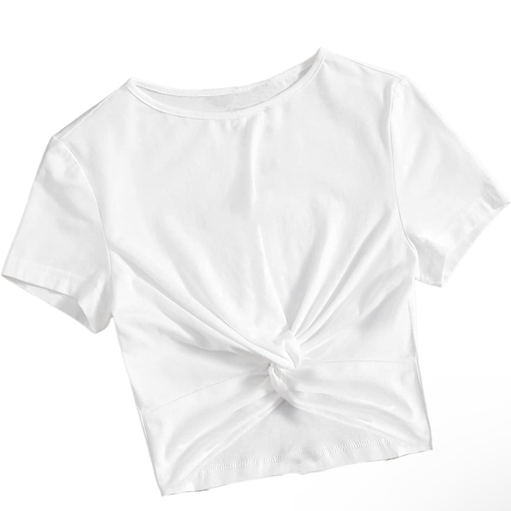 Women's Casual Twist Front Short Sleeve Crop Top T-Shirt